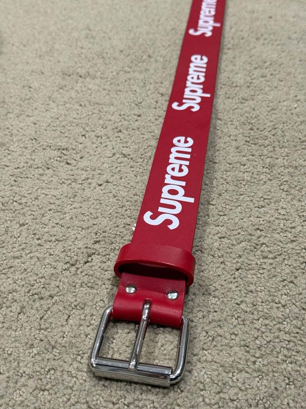 Supreme Repeat Leather Belt Size Medium Red Cow Hide